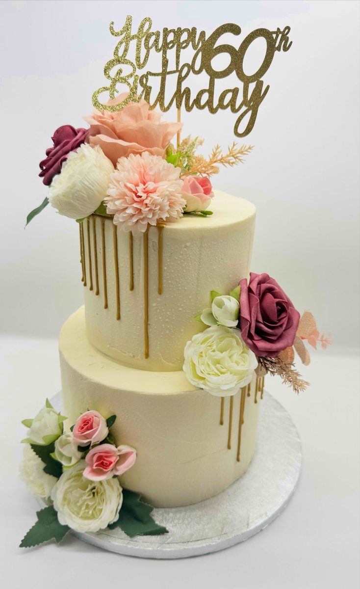 Two-tier floral wedding cake