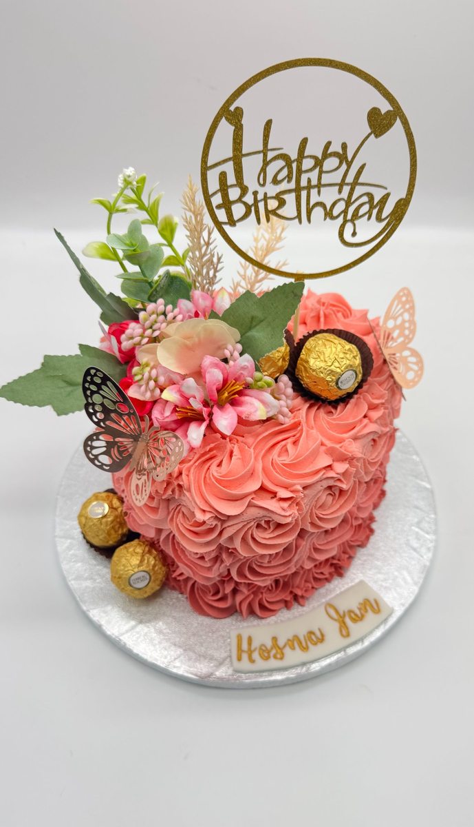 Pink rose heart birthday cake
