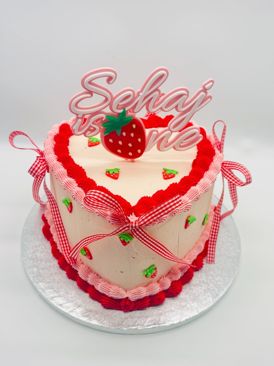 Strawberry heart birthday cake